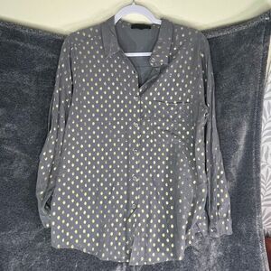 Monarc Grey Metallic Gold Polka-Dot Button Down Shirt Size Medium